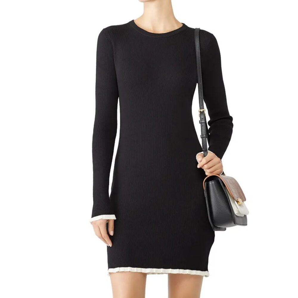 Equipment Fifi Rib Sweater Dress in Black and white Size XS